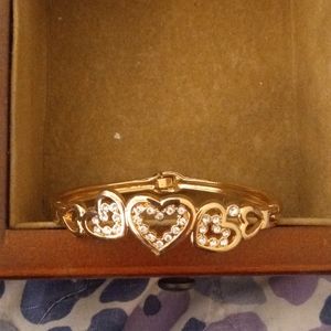 Heart Gold Plated Crystal Cuff Bangle Bracelet